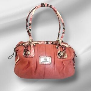 SHARIF AUTHENTIC DUSTY ROSE LEATHER PYTHON SHOULDER BAG EUC